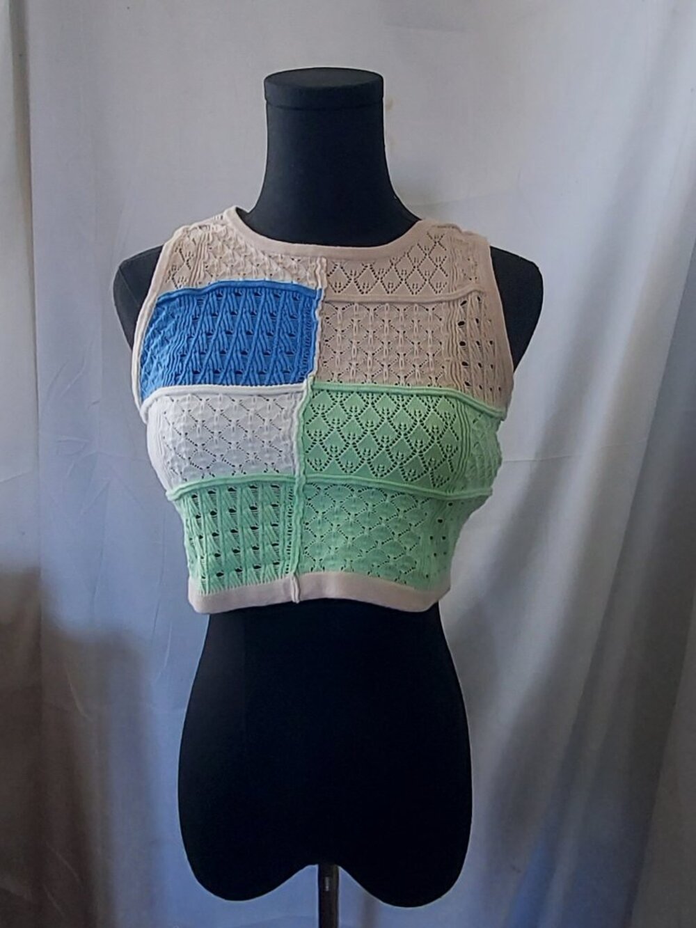 Topshop 100% Cotton Patchwork Pointelle Sleeveless Top XS